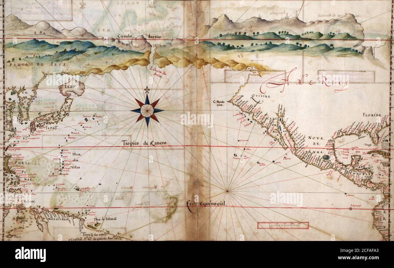 Mappa portoghese del Nord Pacifico - 1630 Foto Stock