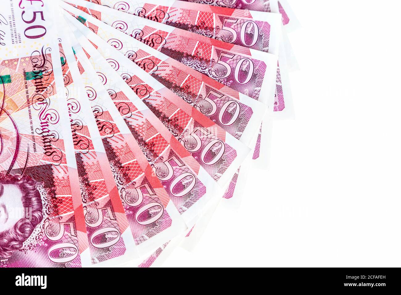 Un fan di 50 sterline britanniche in studio Foto Stock