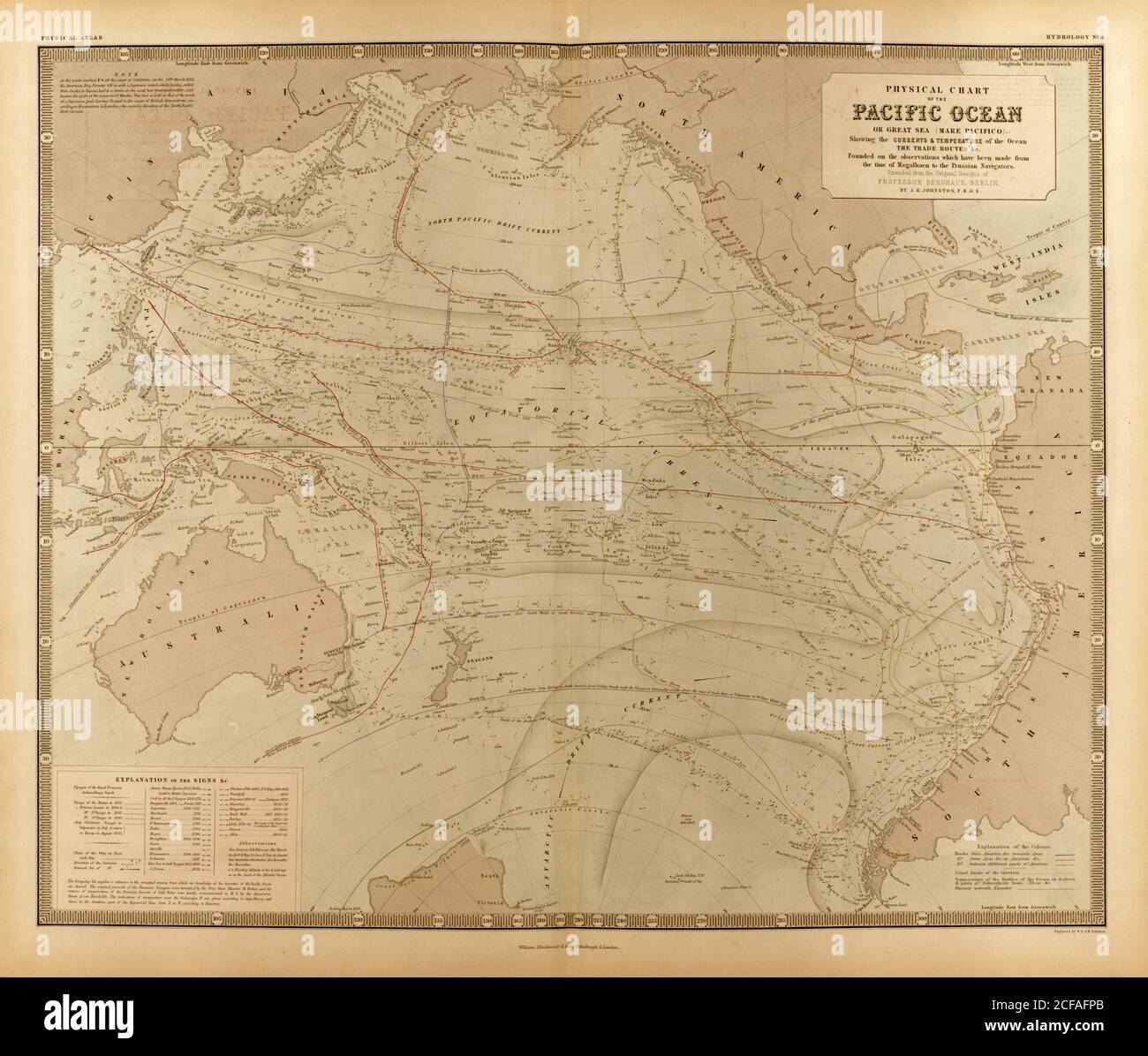 Diagramma fisico dell'Oceano Pacifico Foto Stock