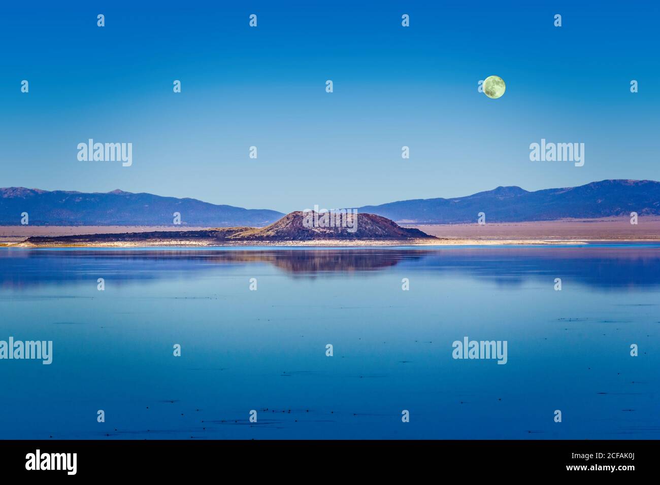 Paoha isola sotto una luna piena nel lago mono, California Foto Stock