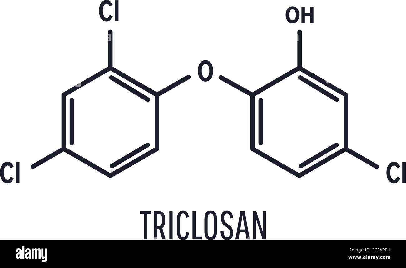 Formula chimica strutturale triclosan su fondo bianco Illustrazione Vettoriale