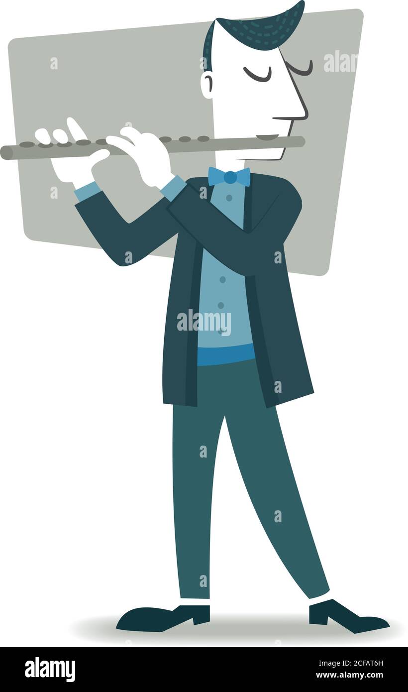 Illustrazione in stile retrò di un musicista che suona il flauto. Illustrazione Vettoriale