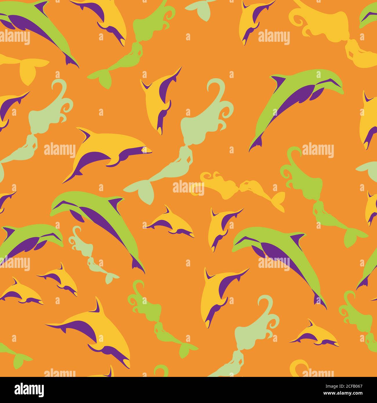 Silhouette sirena delfino estate luminoso sole colorato succosa pat Illustrazione Vettoriale