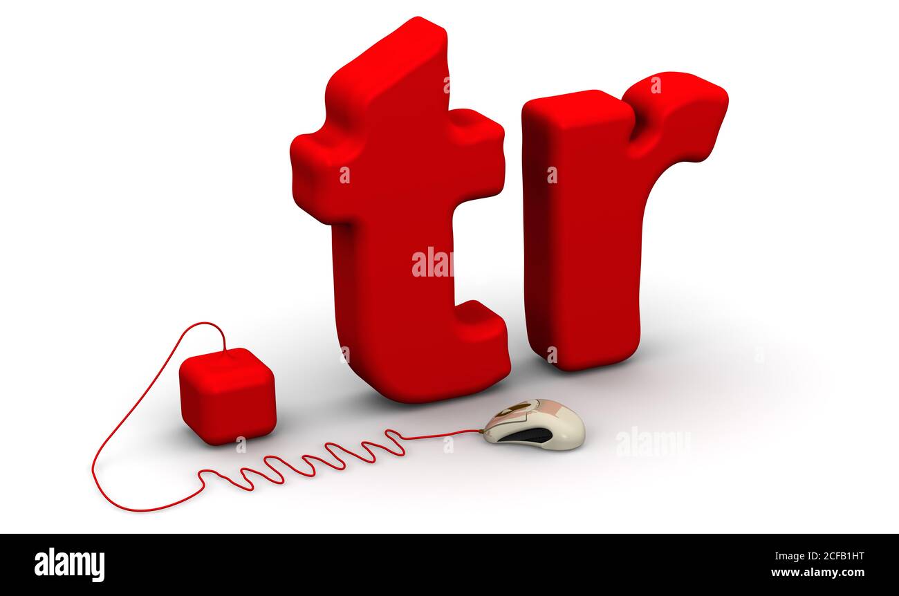 Dominio turco .tr. illustrazione 3d del nome di dominio '.tr' di colore rosso. Internet concetto su sfondo bianco Foto Stock