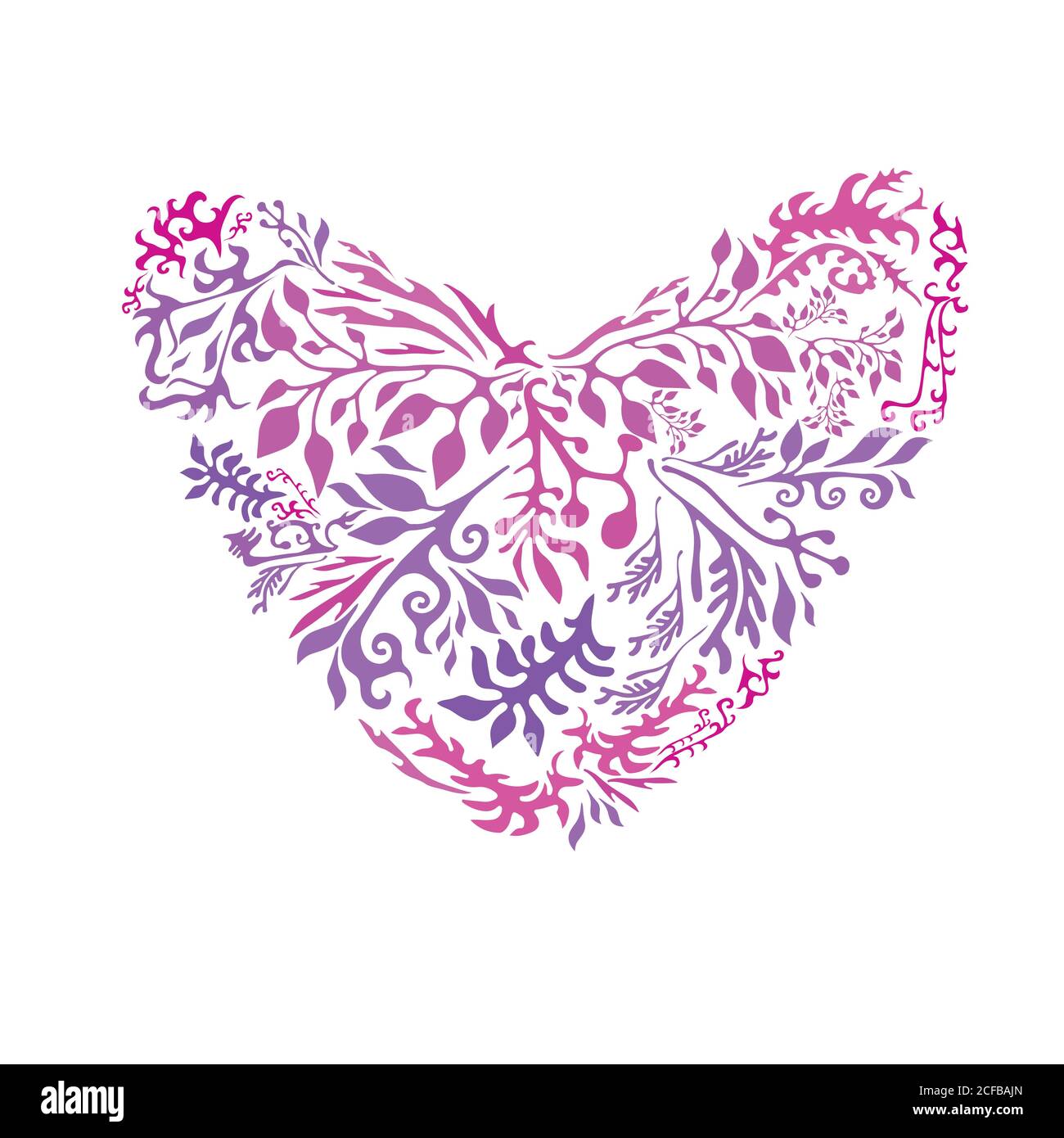 Cuore porpora sotto forma di un fiore e fogliame.Vector illustratore Illustrazione Vettoriale