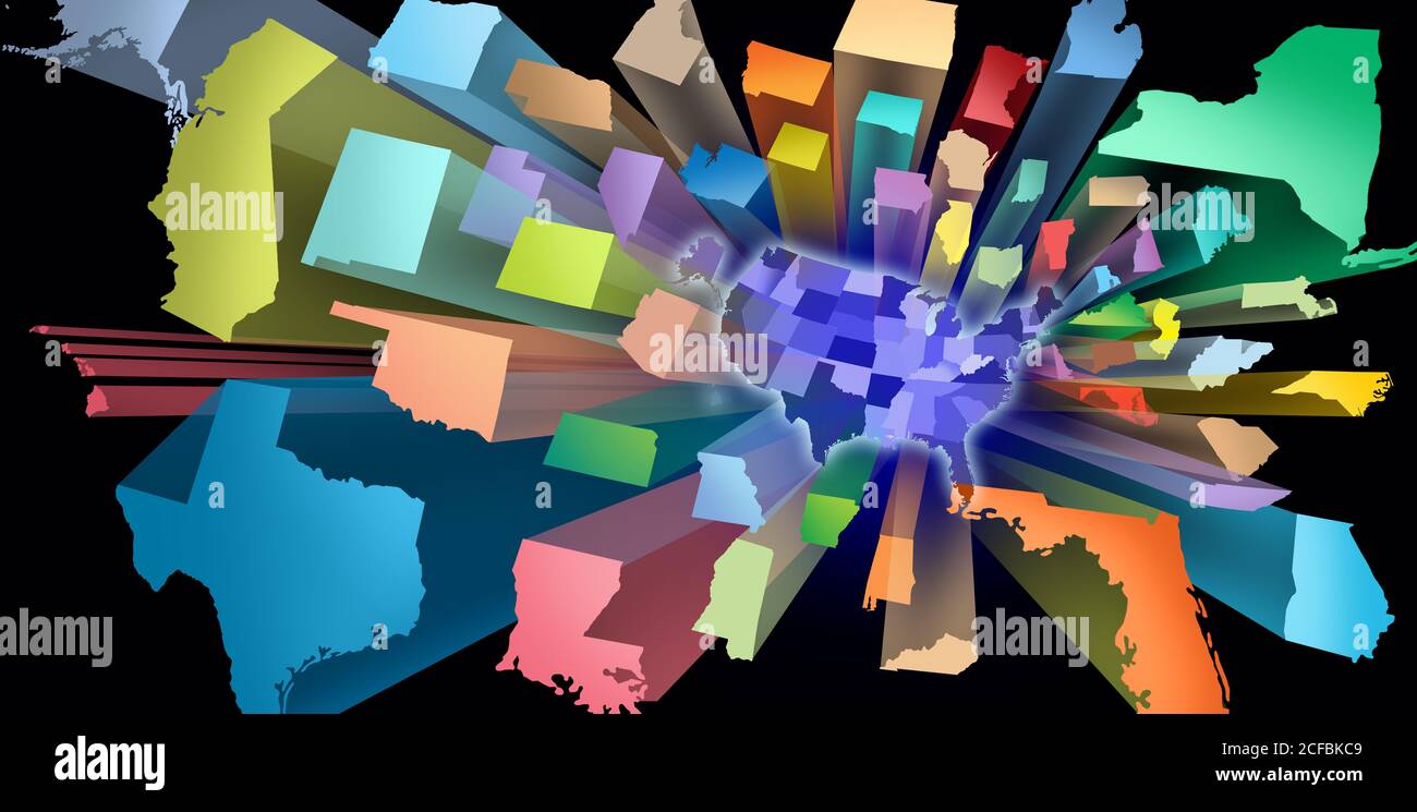 Concetto degli Stati Uniti come elemento grafico USA con illustrazione 3D stile Stati americani. Foto Stock