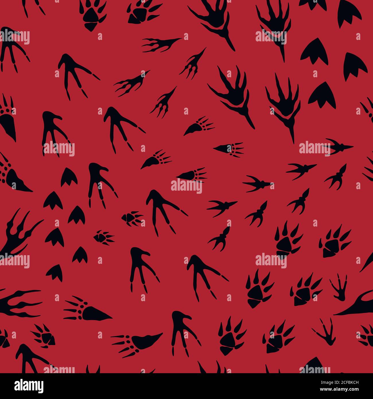 Impronta disegnata a mano di zampe di mostri, tracciati senza cuciture Illustrazione Vettoriale