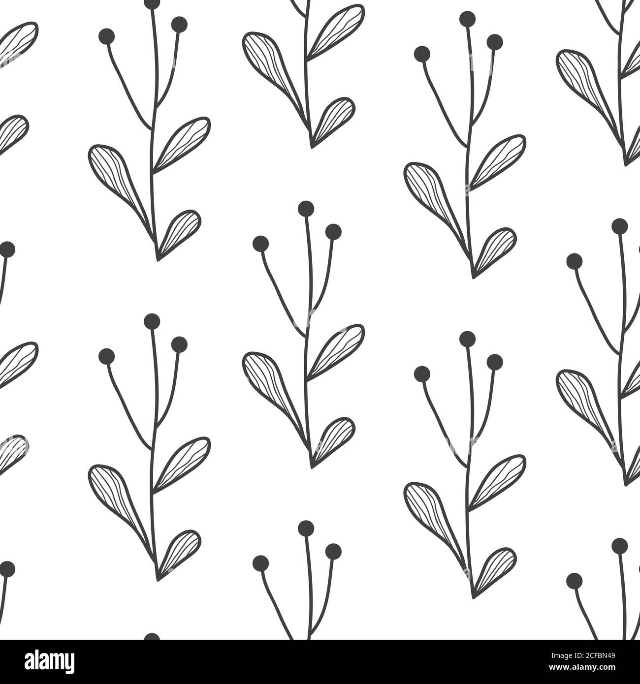 Bordo senza giunture vettoriale con piante a doodle disegnate a mano. Bianco e nero. Sfondo astratto disegnato a mano per cornici, poster, tessuti Illustrazione Vettoriale