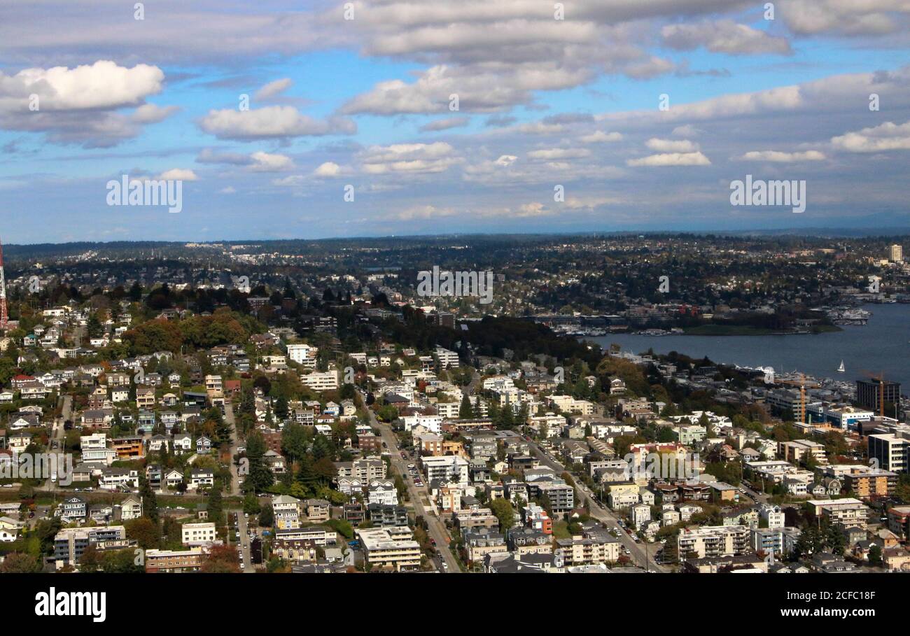 Seattle, punto di riferimento turistico USA Space Needle View Foto Stock