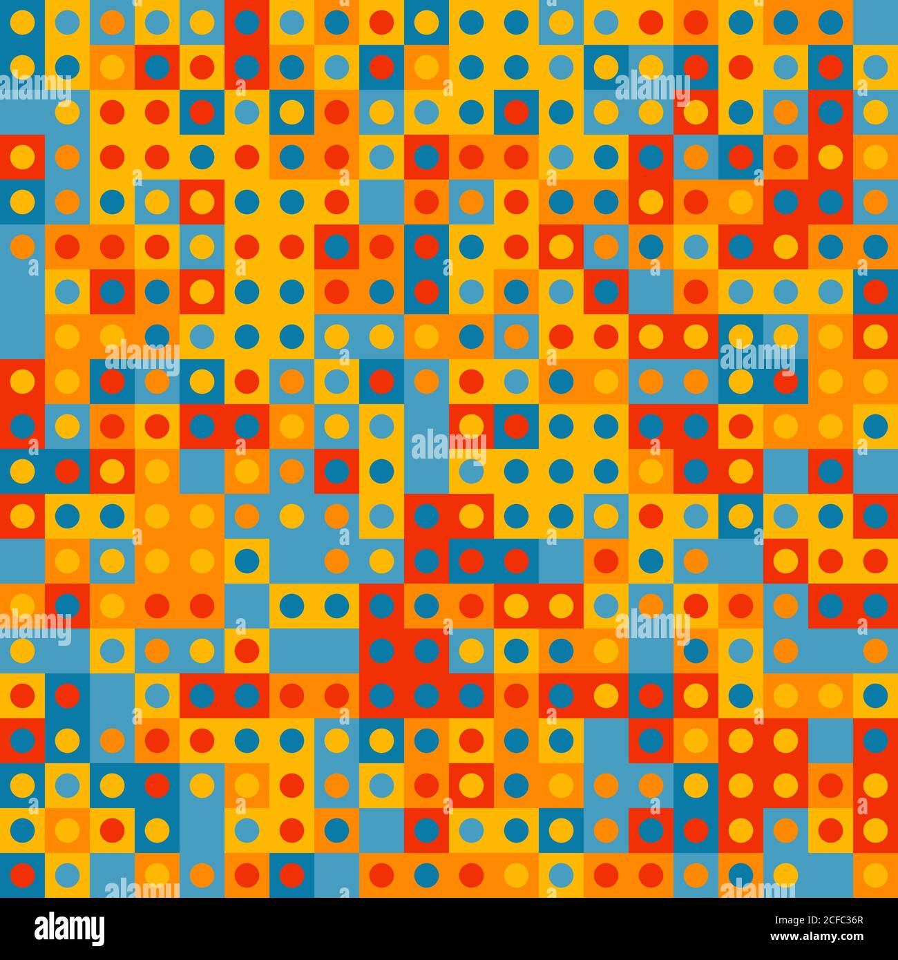 Modello geometrico astratto con piccoli punti colorati in quadrati. Campioni colorati casuali. Sfondo vettoriale senza giunture. Solo cinque colori - facile da recuperare Illustrazione Vettoriale