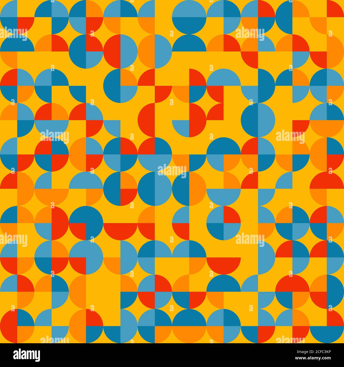 Schema geometrico astratto con cerchi fratturati. Campioni colorati casuali. Sfondo vettoriale senza giunture. Solo cinque colori - facile da colorare. Illustrazione Vettoriale