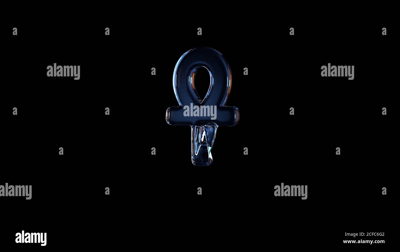 vetro di rendering 3d simbolo della caviglia isolato su sfondo nero con riflessi blu chiaro e arancio Foto Stock