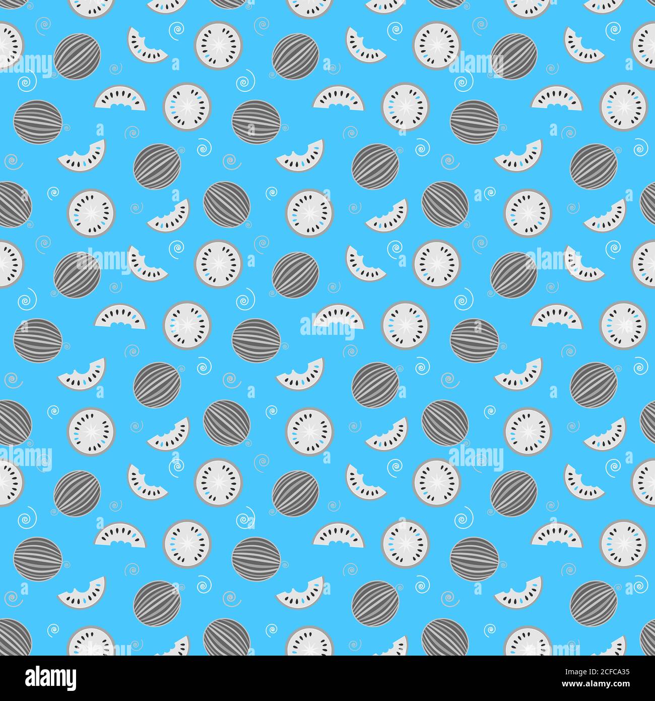 motivo senza cuciture di interi cocomeri e fette su sfondo blu Foto Stock