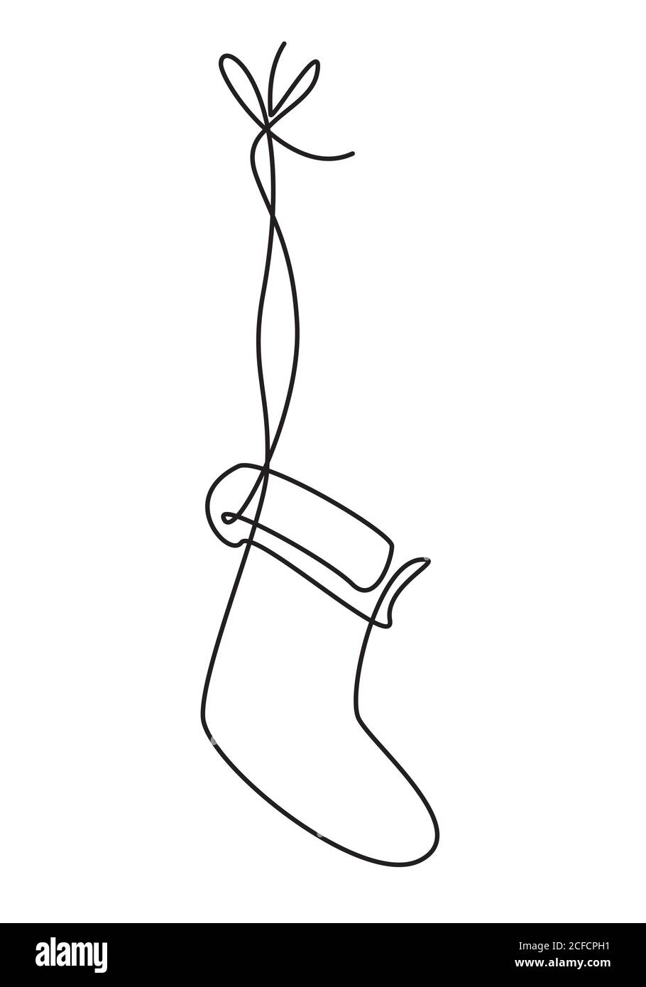 Stocking natale. Disegno a una linea Illustrazione Vettoriale