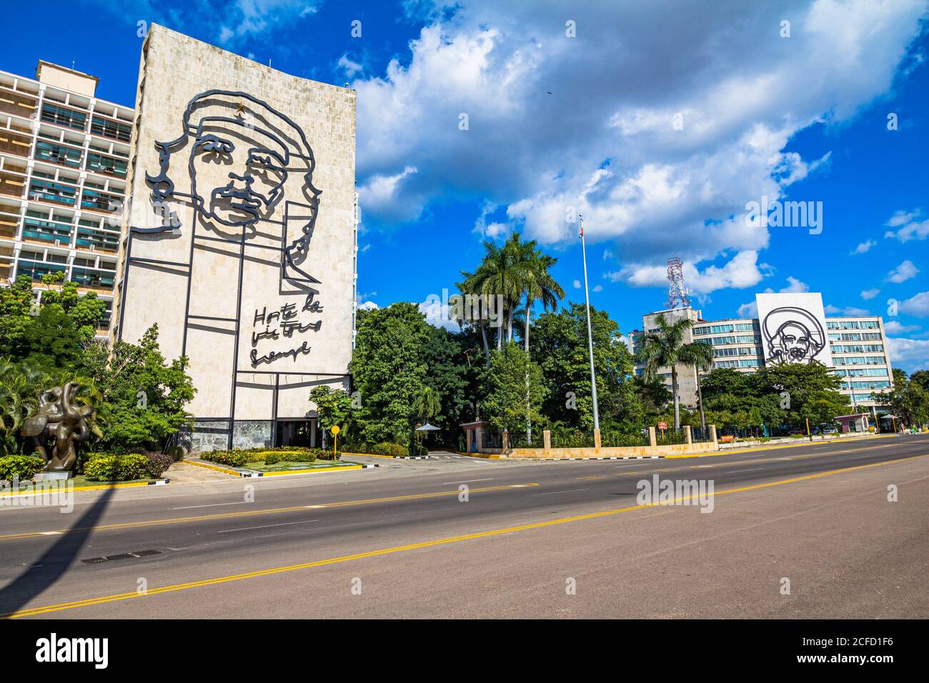 Che Guevara e Fidel Castro delineano a casa 'Plaza de la Revolucion' a l'Avana, Cuba Foto Stock