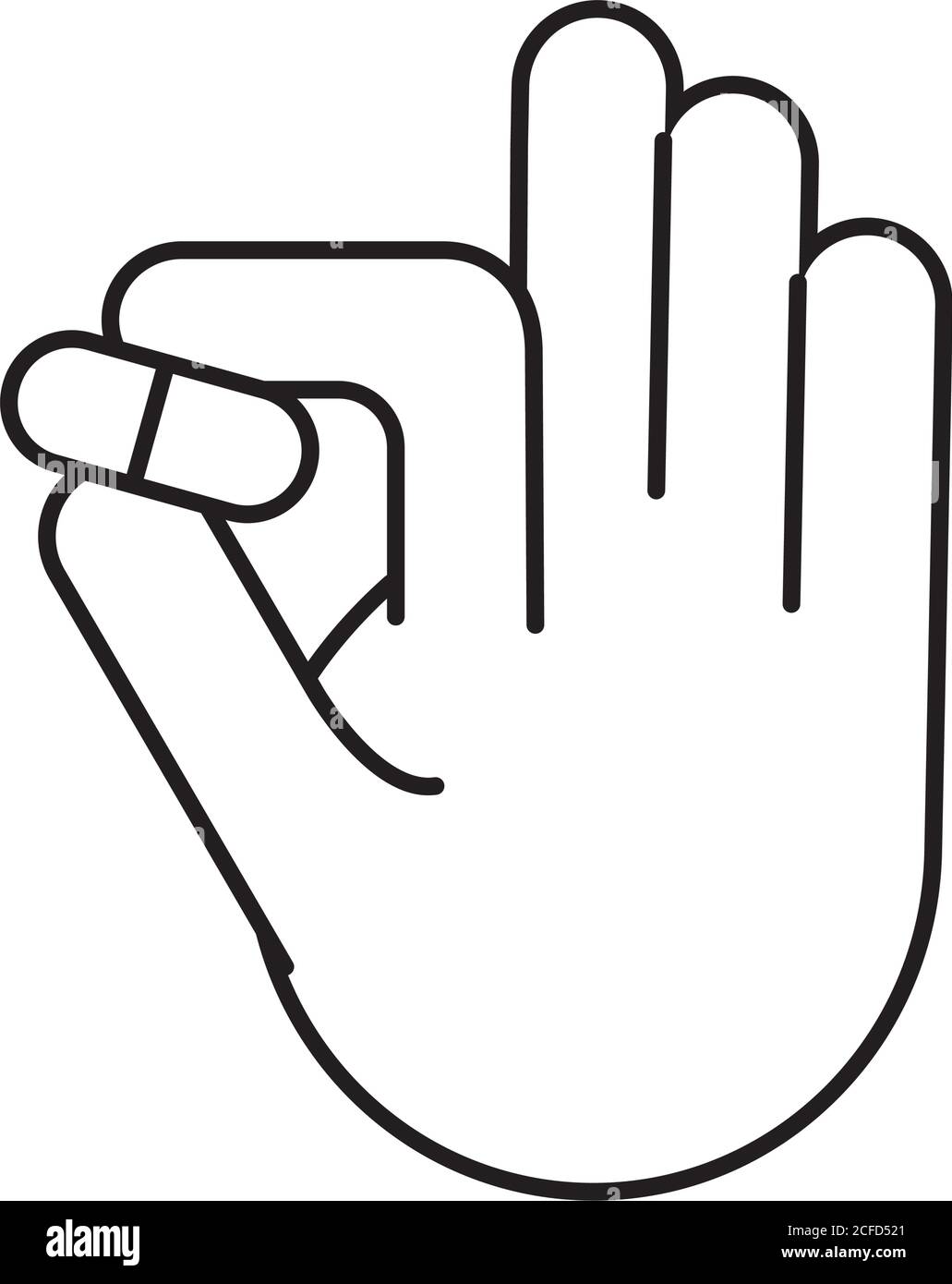 mano con il disegno di illustrazione vettoriale di stile di linea dei farmaci della capsula di medicina Illustrazione Vettoriale