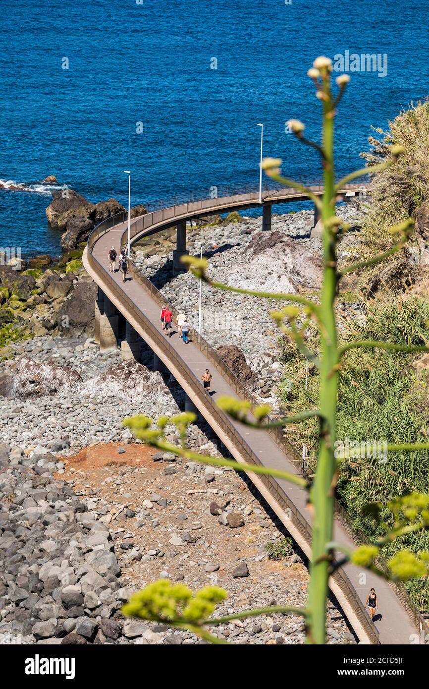 Portogallo, isola di Madeira, passeggiata da Funchal a Câmara de Lobos, passeggiata sulla spiaggia, sentiero Foto Stock