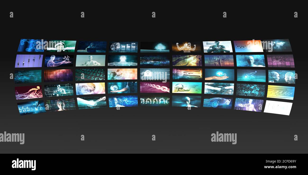 I monitor video di intrattenimento tecnologia multimediale sullo sfondo del contenuto Foto Stock