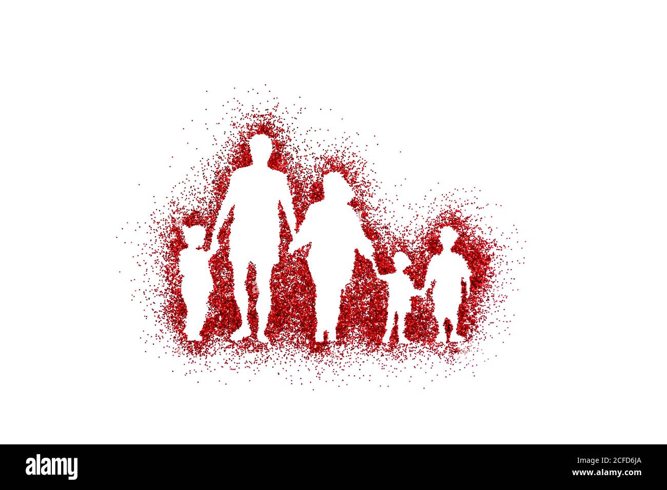 Forma familiare su glitter rosso isolato su sfondo bianco Foto Stock