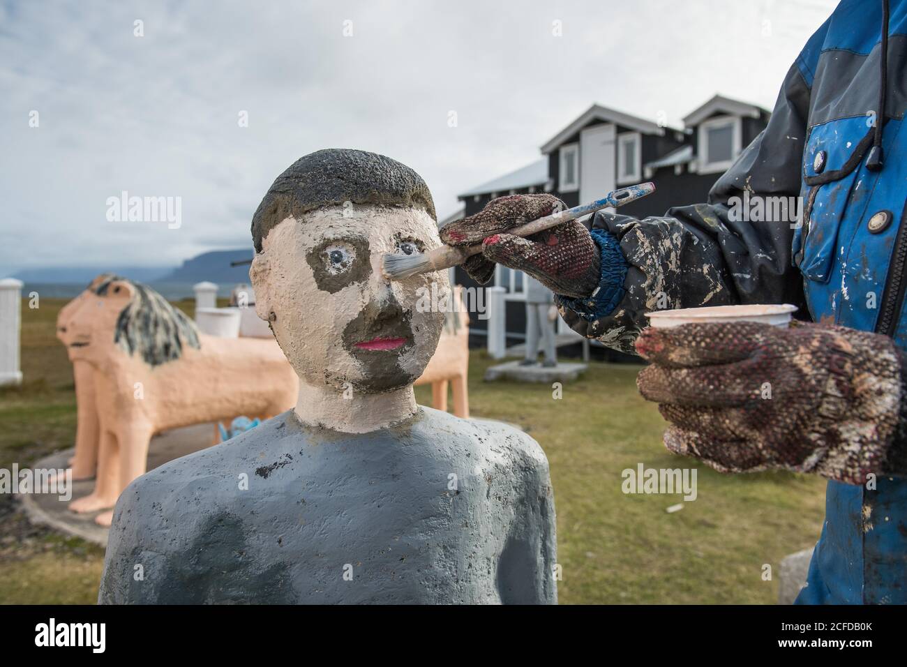 America explorer Leif Eriksson, scultura di Samuel Jonsson, lavori di ristrutturazione, Samuel Jonsson museo d'arte, Brautarholt, Seladalur, Arnarfjoerdur Foto Stock