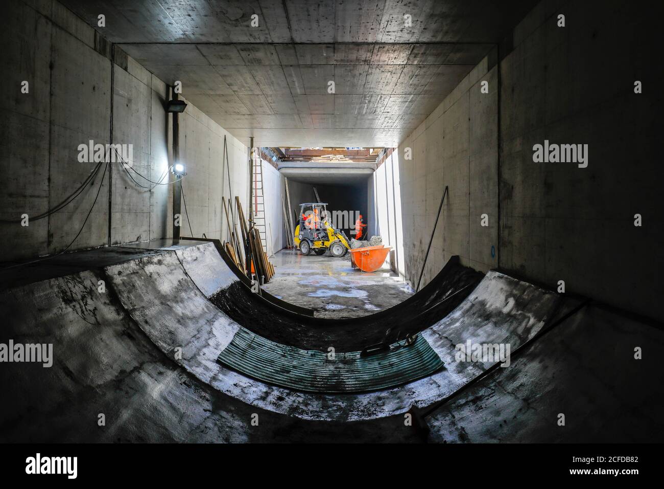 Nuova costruzione della rete fognaria di Berna, conversione Emscher, Essen, zona Ruhr, Renania settentrionale-Vestfalia, Germania Foto Stock