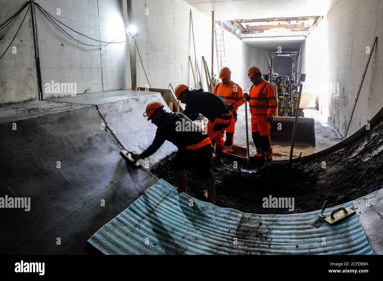 Nuova costruzione della rete fognaria di Berna, conversione Emscher, Essen, zona Ruhr, Renania settentrionale-Vestfalia, Germania Foto Stock