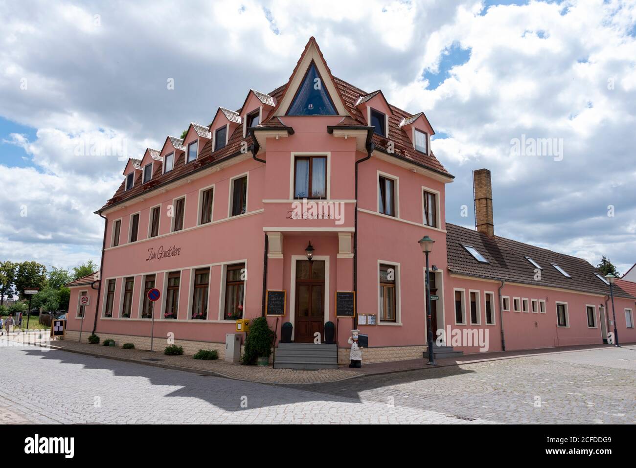 Germania, Sassonia-Anhalt, Wörlitz, Pension Zum Gondeliere, albero, regno giardino, patrimonio mondiale dell'UNESCO. Foto Stock