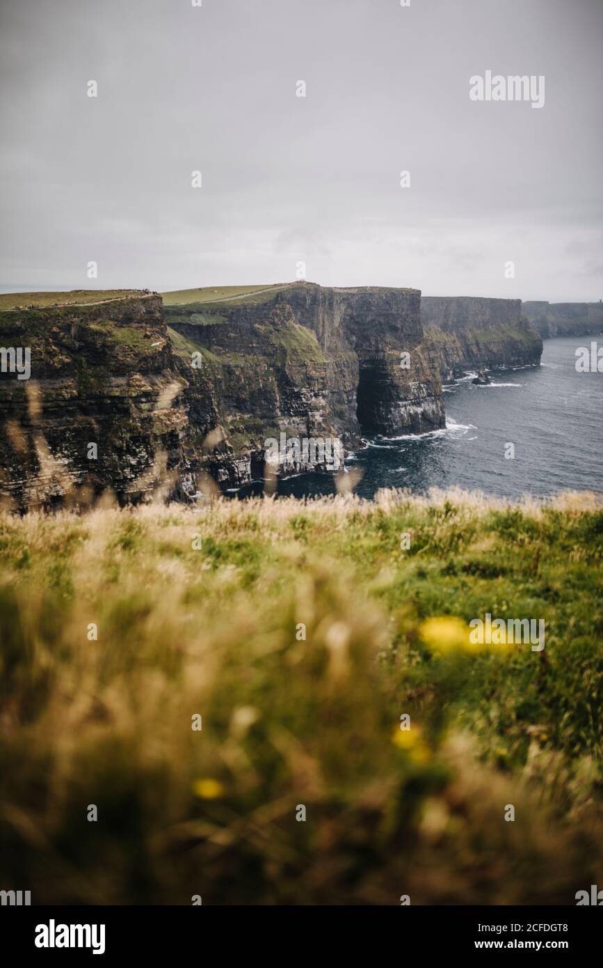 Vista sulle scogliere meridionali di Moher, Irlanda, contea di Clare Foto Stock