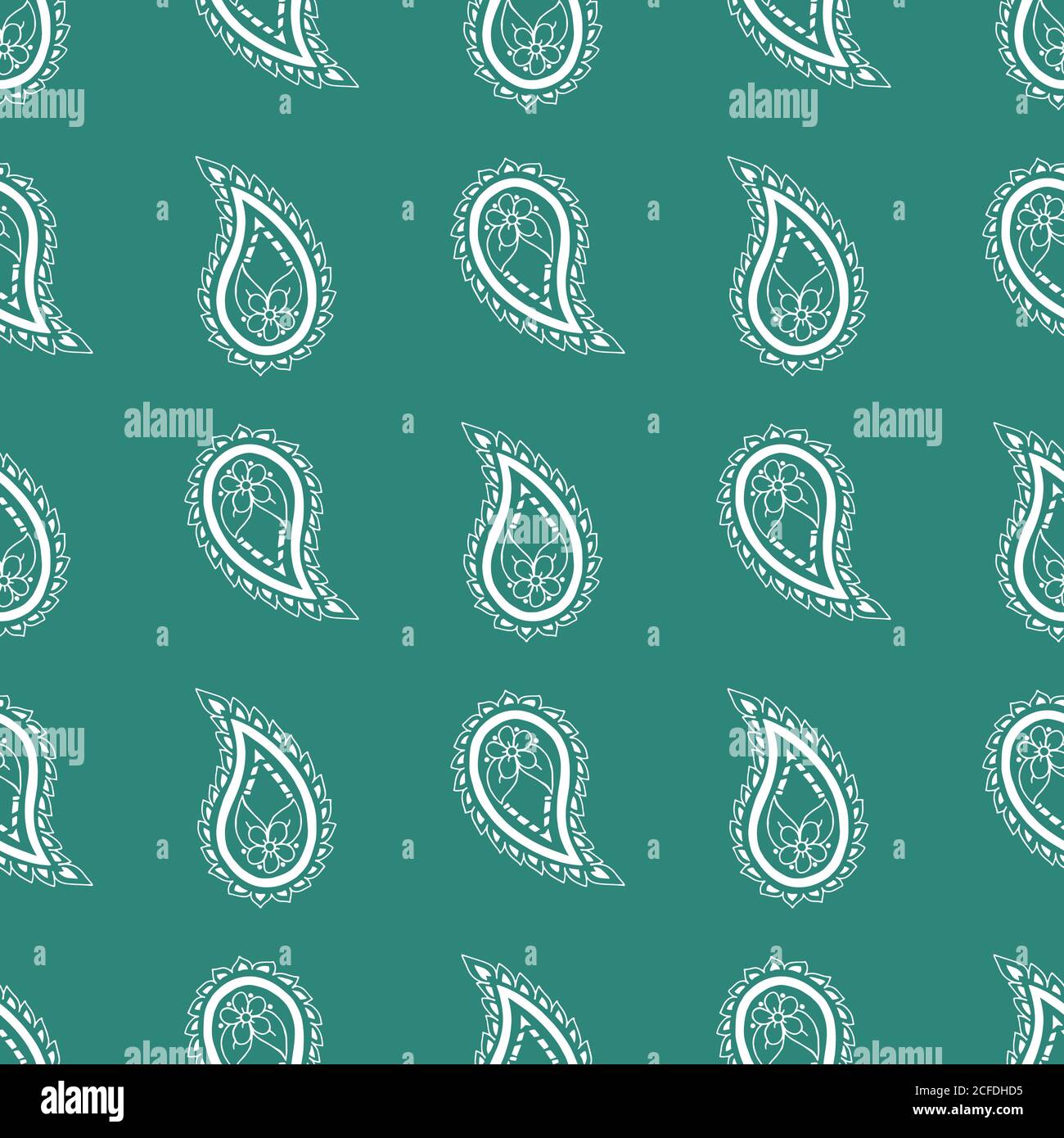 Paisley vettoriale verde e bianco ripetono il pattern senza giunture. Modello storico tradizionale. Texture infinita alla moda per carta digitale, tessuto, sfondi, carta da imballaggio e tessuto. Illustrazione Vettoriale