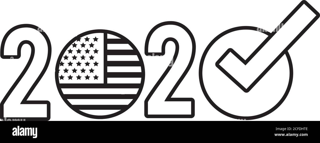 bandiera usa delle elezioni in 2020 vettore di icone stile linea numerica disegno dell'illustrazione Illustrazione Vettoriale