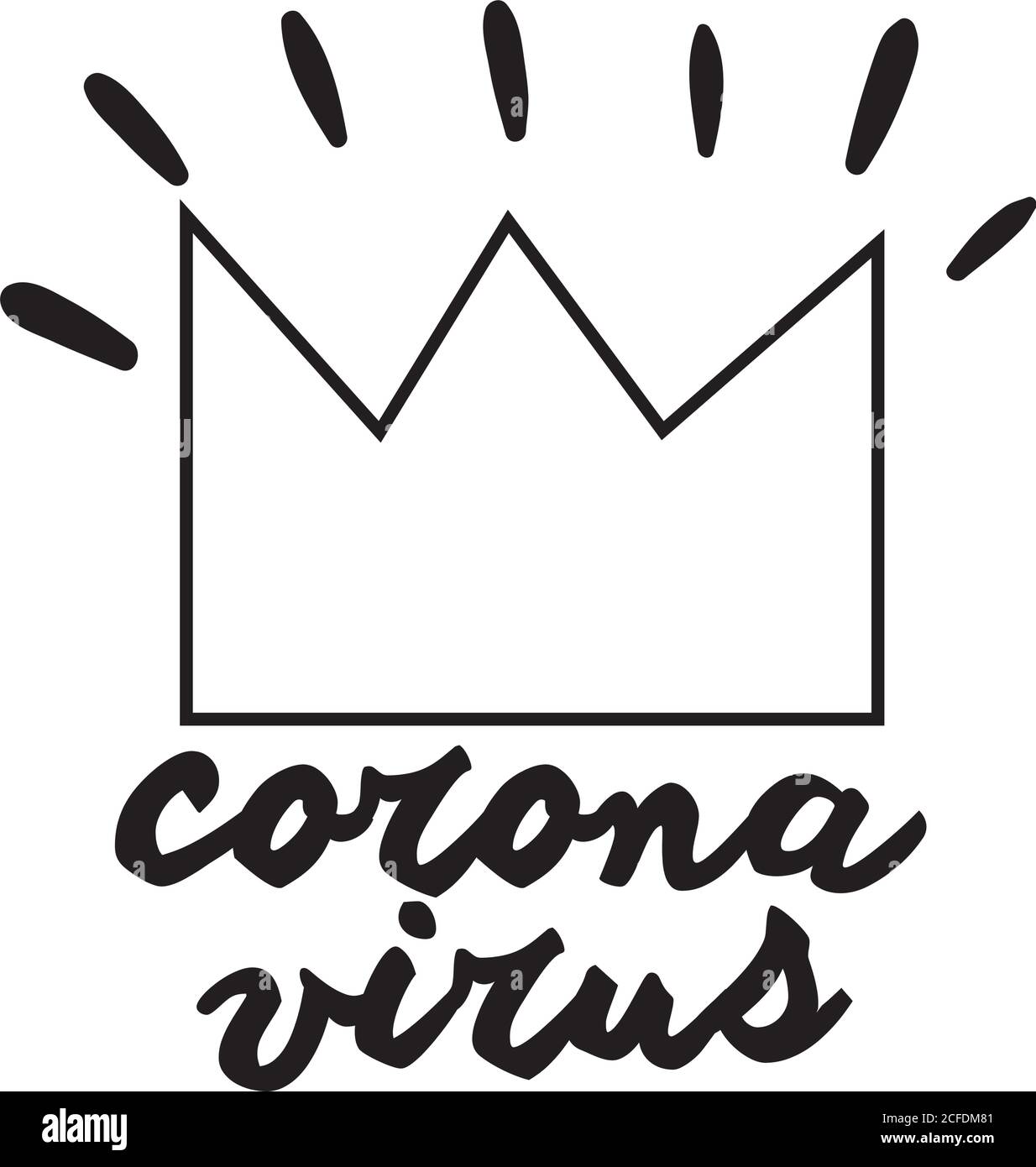 covid19 campagna scritta con disegno vettoriale a linee di corona Illustrazione Vettoriale