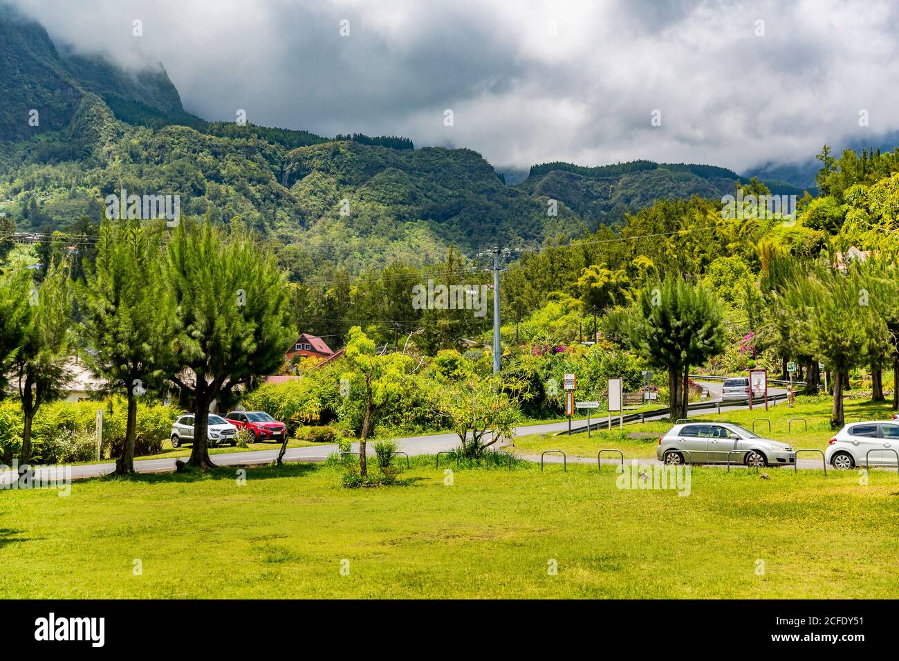 Punto panoramico del Jour Hell Bourg, Cirque de Salazie vulcano, Hell-Bourg, Reunion Isola, Francia, Africa, Oceano Indiano Foto Stock