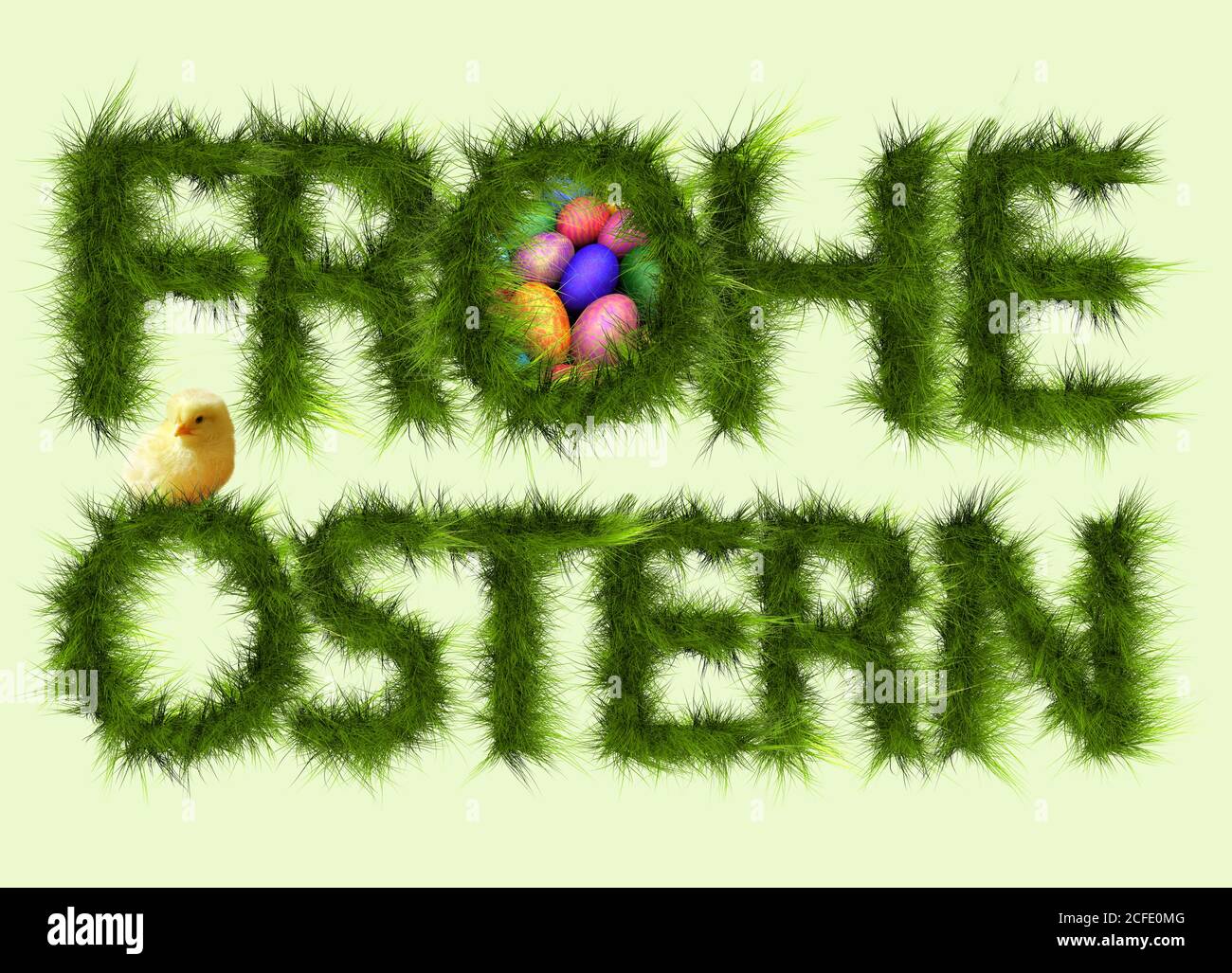 Erba, tipo erba, Pasqua felice, cesto di Pasqua, nido, uova di Pasqua, pulcino, fatto in casa, decorazione Foto Stock
