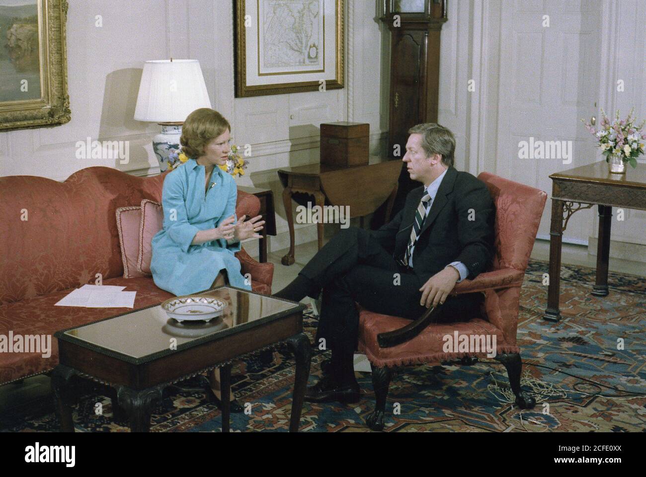 'Rosalynn carter con David Hartman fra ''Good Morning America'' intervista. CA. 04/27/1978' Foto Stock