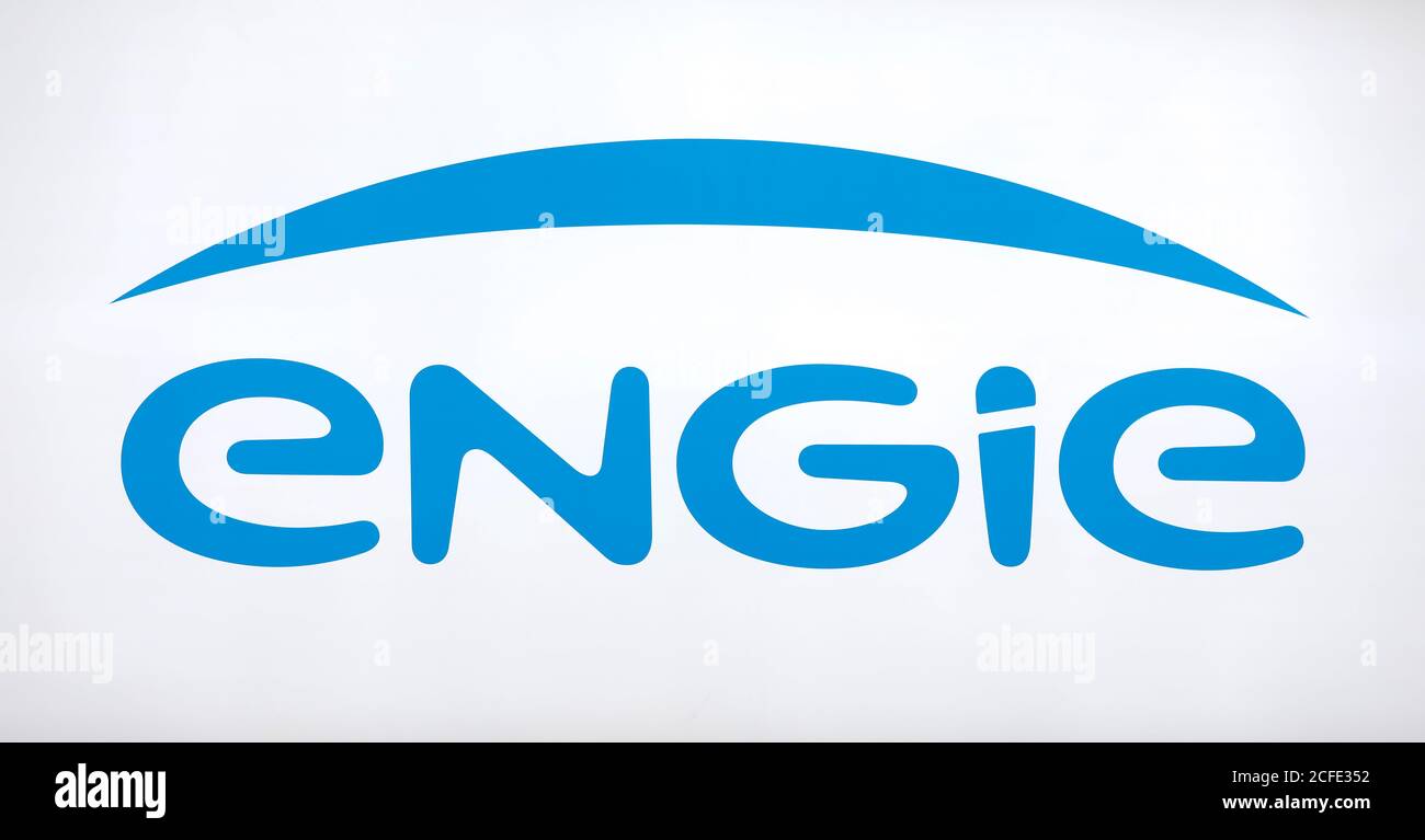 engie, logo sullo stand della fiera e-World Energy Water, Essen, Nord Reno-Westfalia, Germania Foto Stock