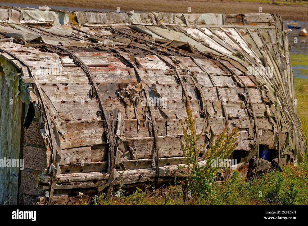 Capanno capovolto a Lindisfarne, Holy Island, Northumberland. Foto Stock