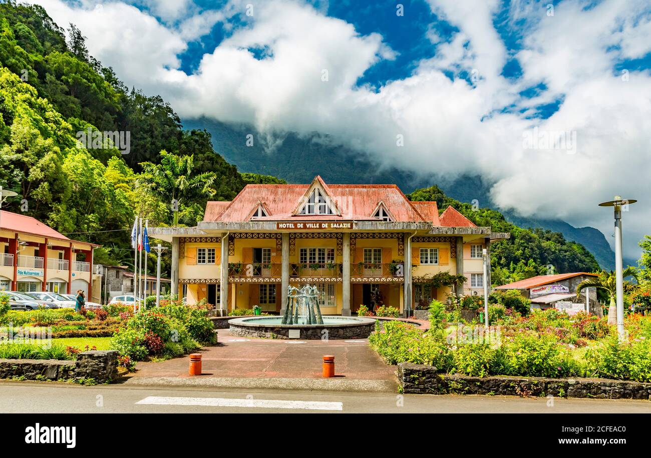 Municipio, Salazie, Cirque de la Salazie, Isola di Reunion, Francia, Africa, Oceano Indiano Foto Stock