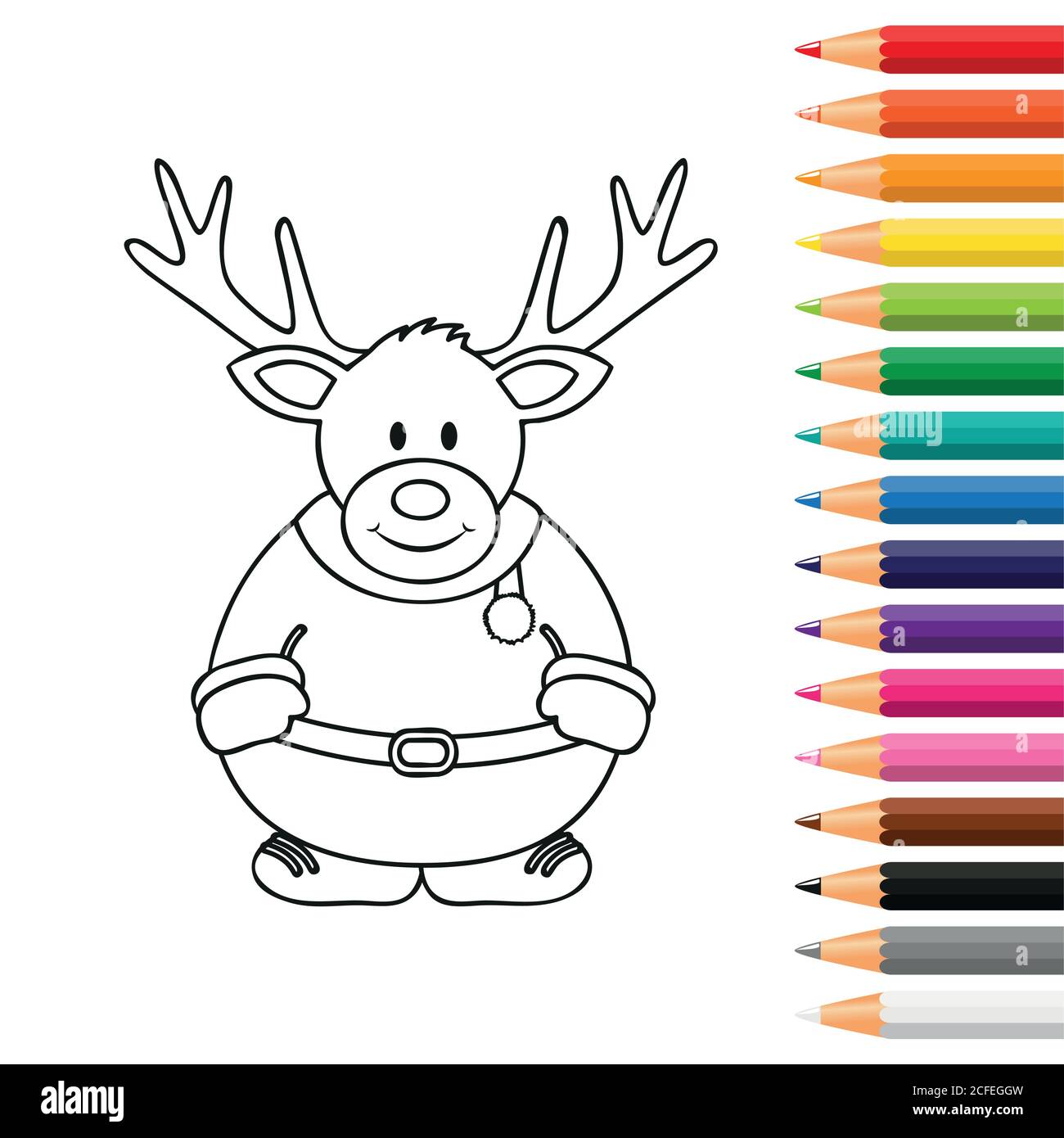 carino cervo di natale per colorare libro con matite illustrazione vettoriale EPS10 Illustrazione Vettoriale