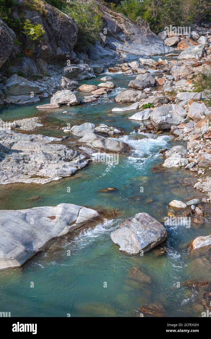 fiume Lys vicino Fontainamore. Valle d'Aosta, Italia Foto Stock