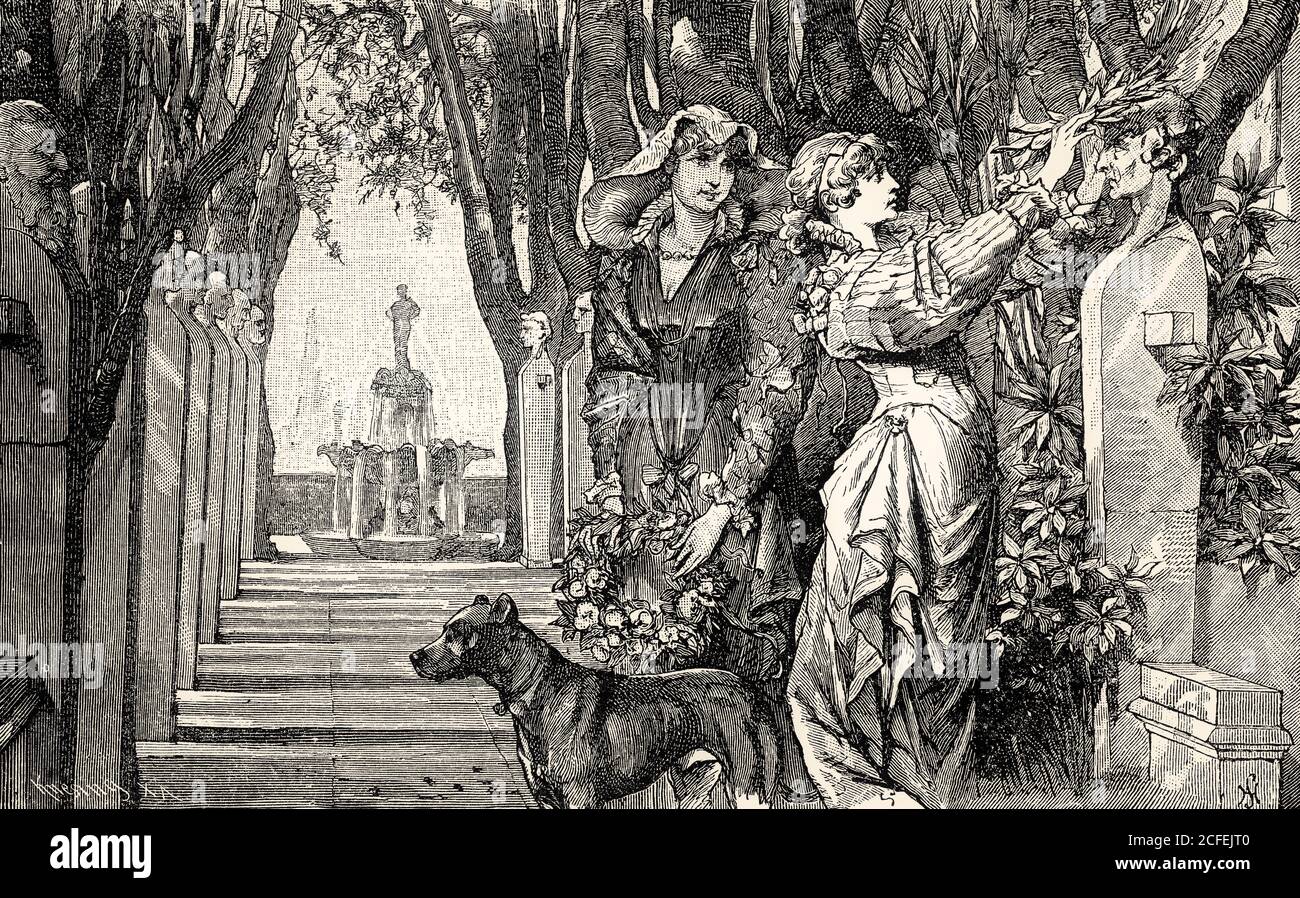 ATTO I., SCENA I., Principessa e Leonora, scena di Torquato tasso, un'opera di Johann Wolfgang von Goethe Foto Stock
