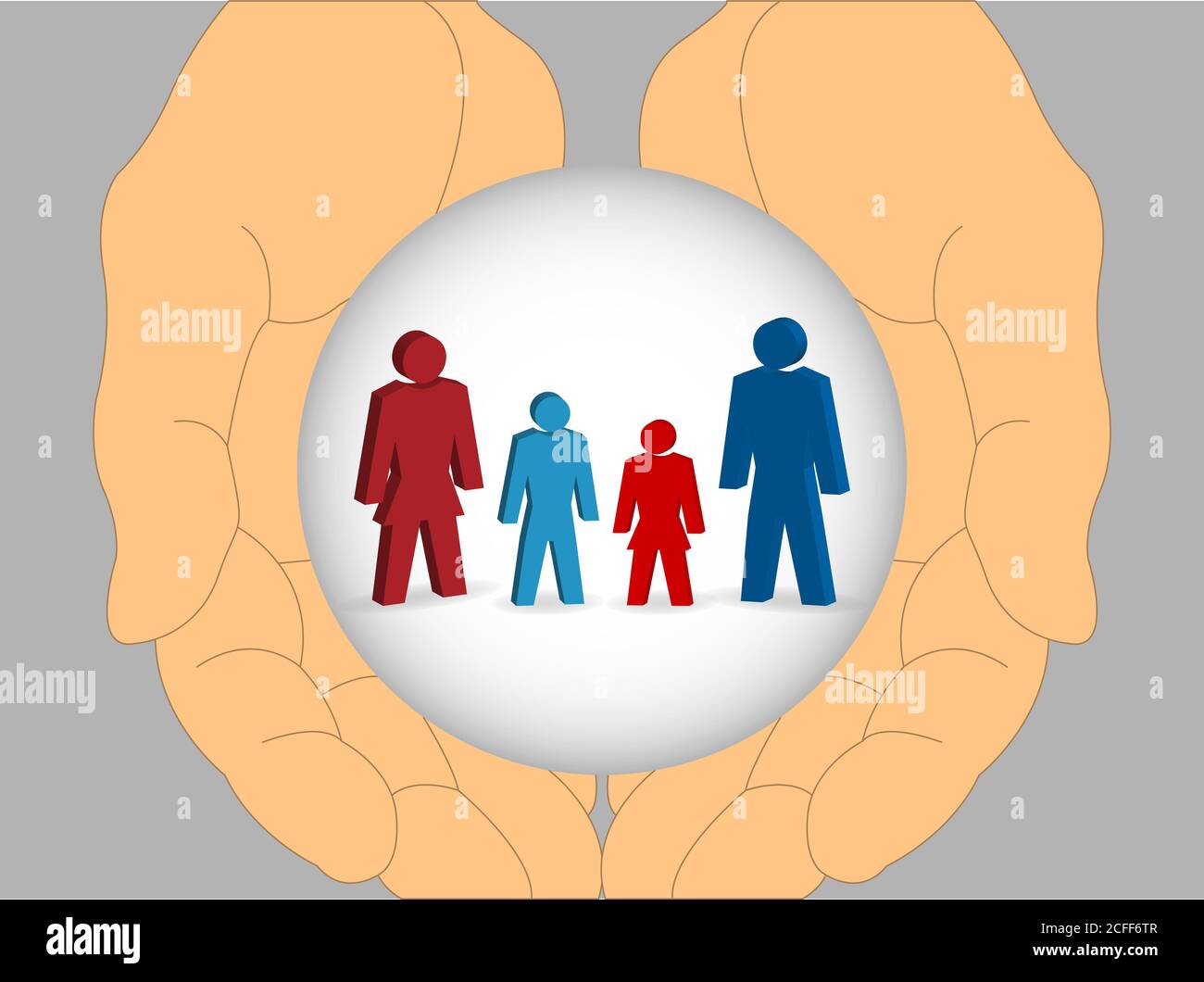 Mani umane che mantengono le silhouette di famiglia in un globo Illustrazione Vettoriale