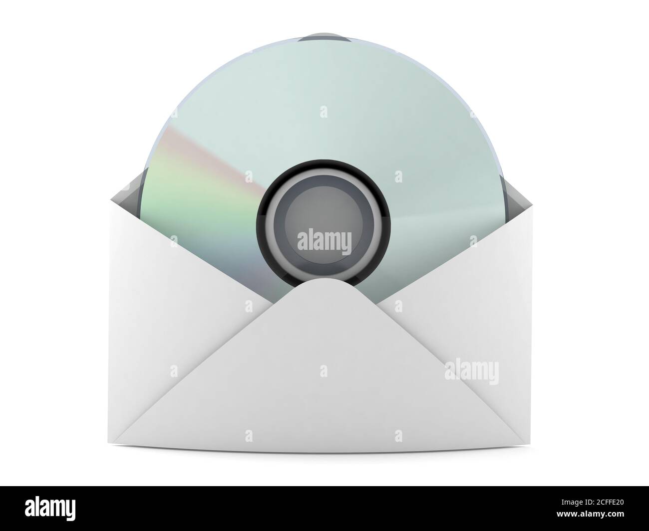 Compact disc con busta isolata su sfondo bianco Foto Stock