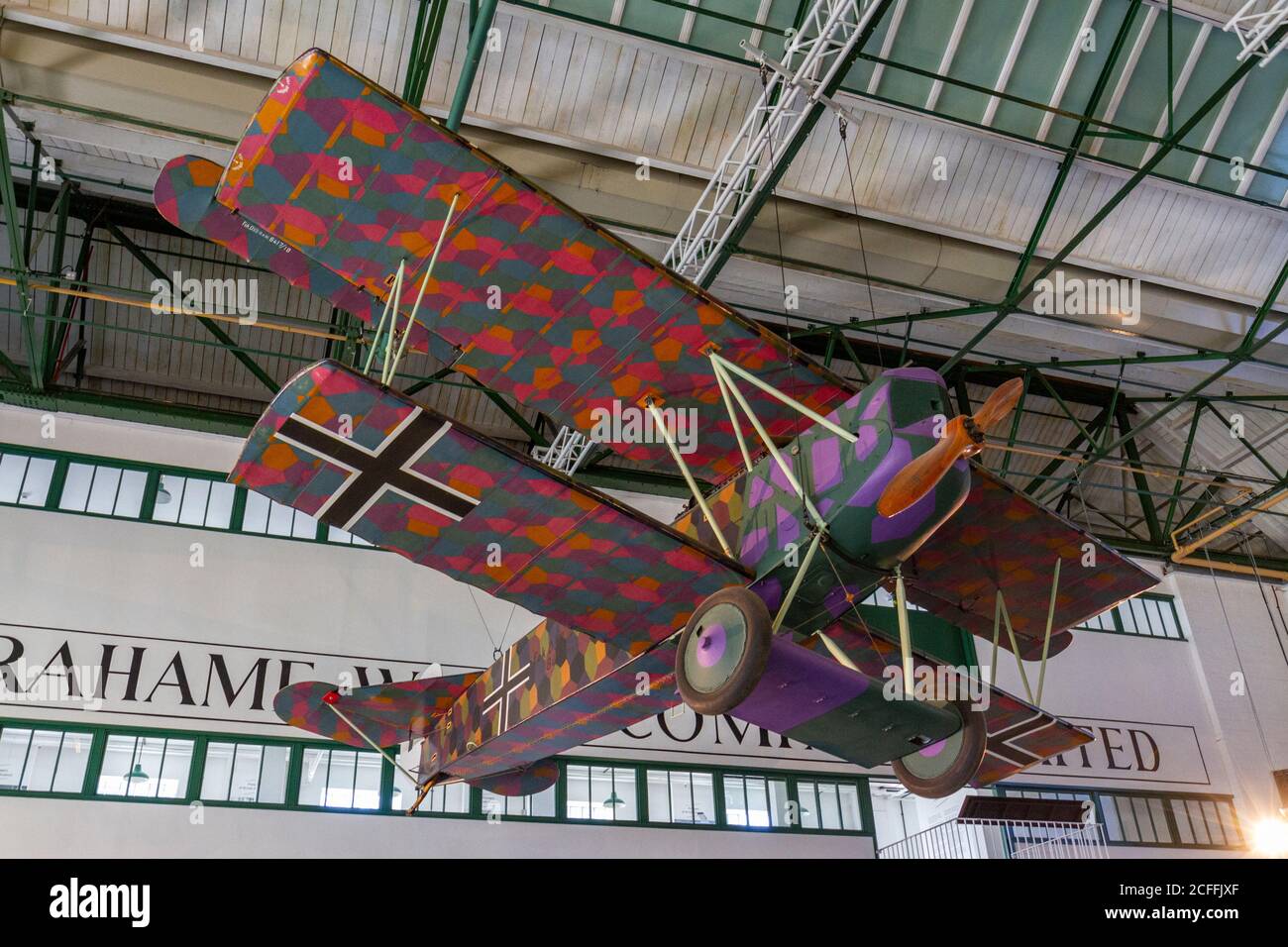 Un aereo da combattimento tedesco Fokker D.VII in mostra al RAF Museum, Londra, Regno Unito. Foto Stock