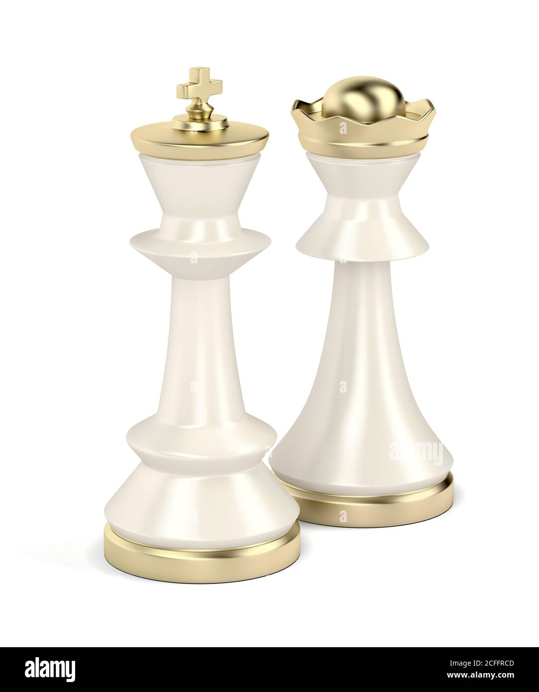 Pezzi bianchi di re e regina scacchi su sfondo bianco Foto stock - Alamy