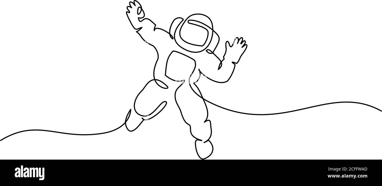 Logo dell'astronauta. Disegno continuo di una linea. Illustrazione vettoriale Illustrazione Vettoriale