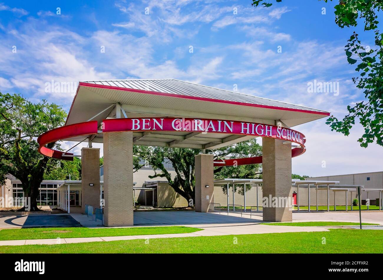 La B.C. Rain High School è raffigurata, 22 agosto 2020, a Mobile, Alabama. B.C. Rain, inaugurato nel 1963, è una scuola superiore pubblica. Foto Stock