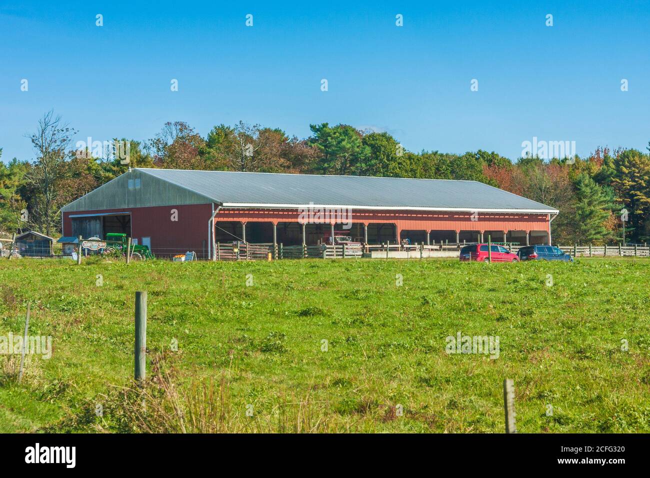 Wolfe's Neck Farm vicino a South Freeport, Maine. Si tratta di una fattoria attiva con tour e programmi dimostrativi per bambini e famiglie. Foto Stock