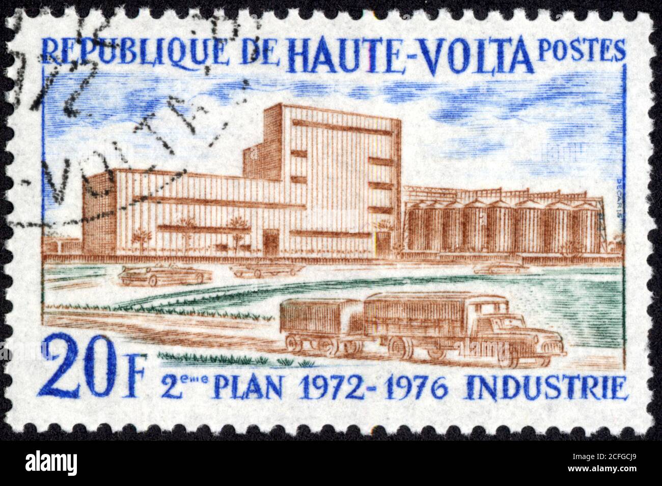 Timbre 2ème plan 1972-1976 industrie. 20 F. République de Haute-volta. Post Foto Stock