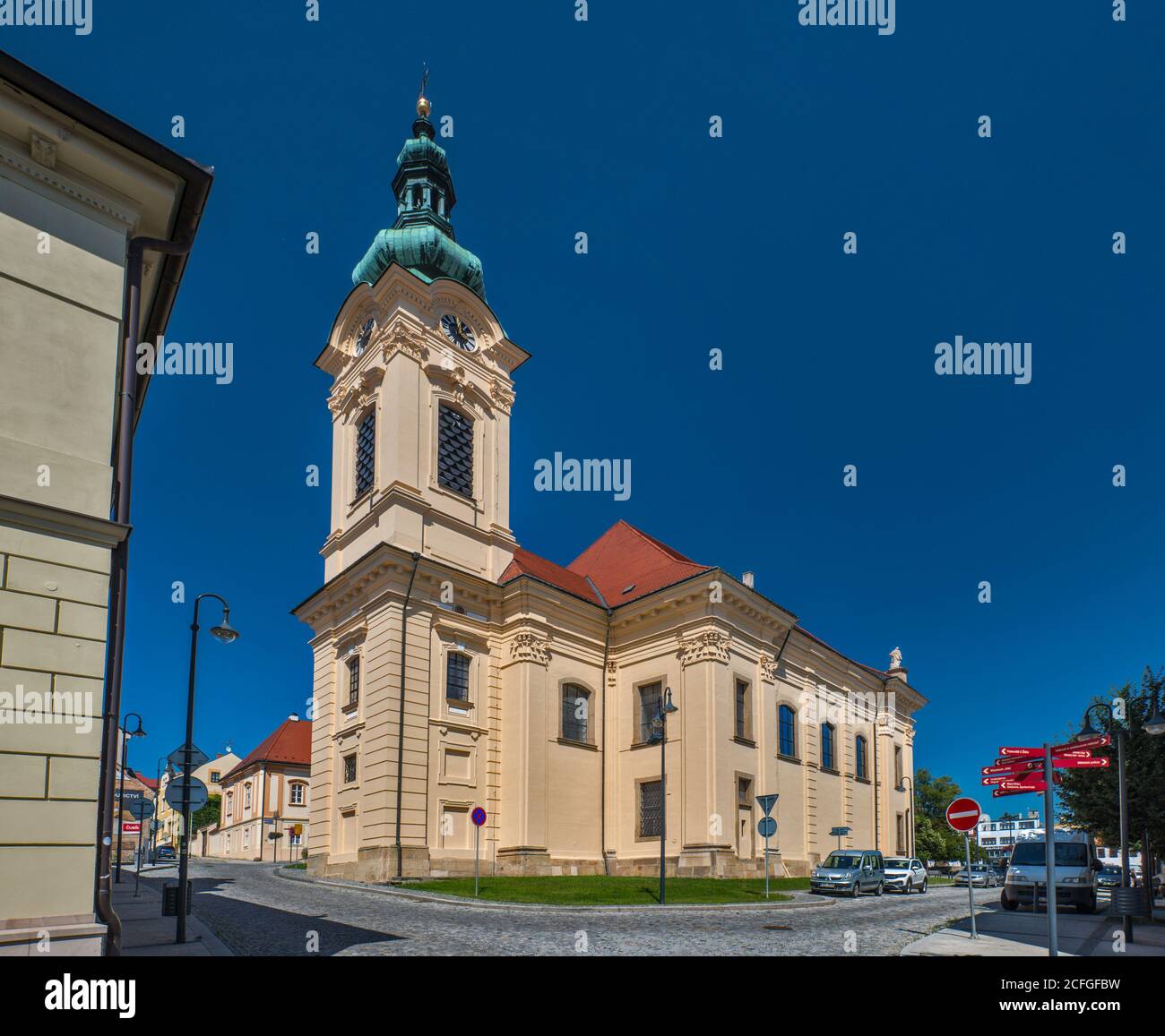 Immacolata Concezione della Chiesa della Vergine Maria, XVIII secolo, a Masarykovo namesti, in Uherský Brod, Regione di Zlin, Slovacko (Slovacchia Moraviana), Repubblica Ceca Foto Stock
