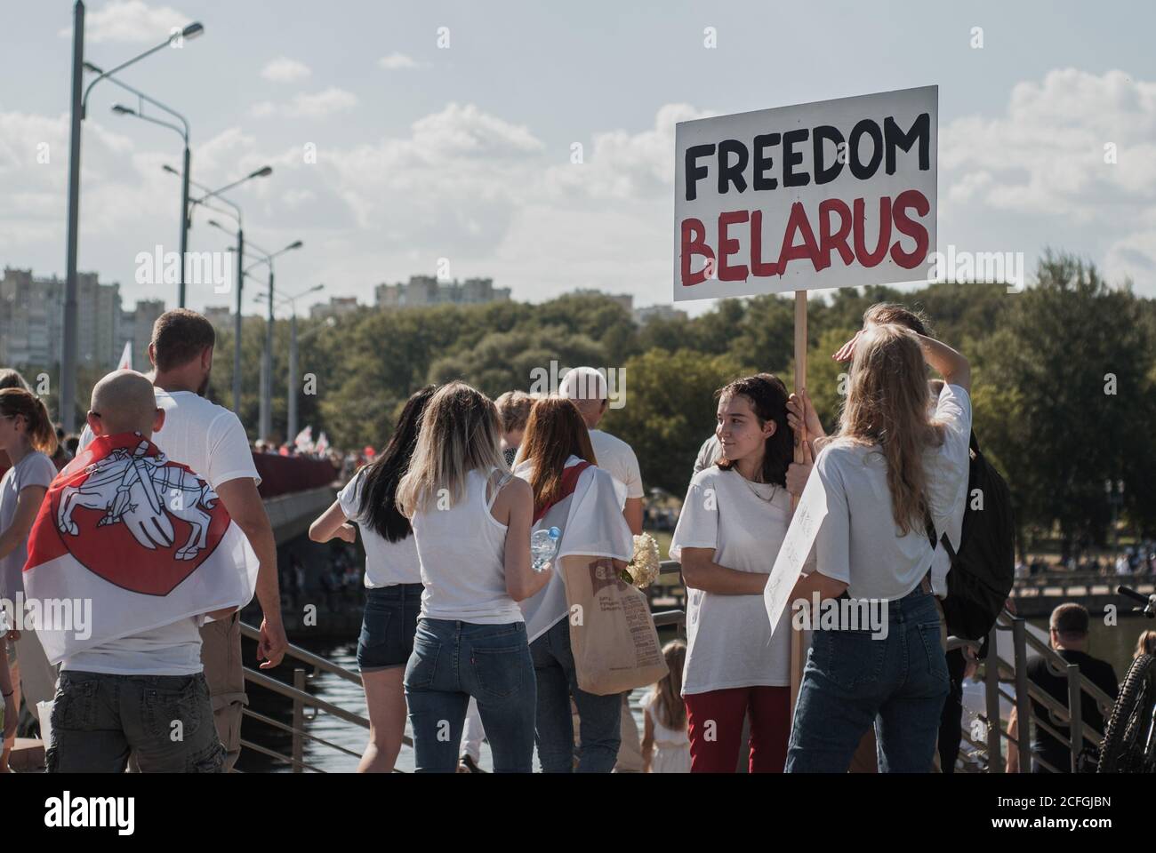 BIELORUSSIA, MINSK 16 AGOSTO 2020 protesta pacifica in Bielorussia dopo le elezioni presidenziali, Foto Stock